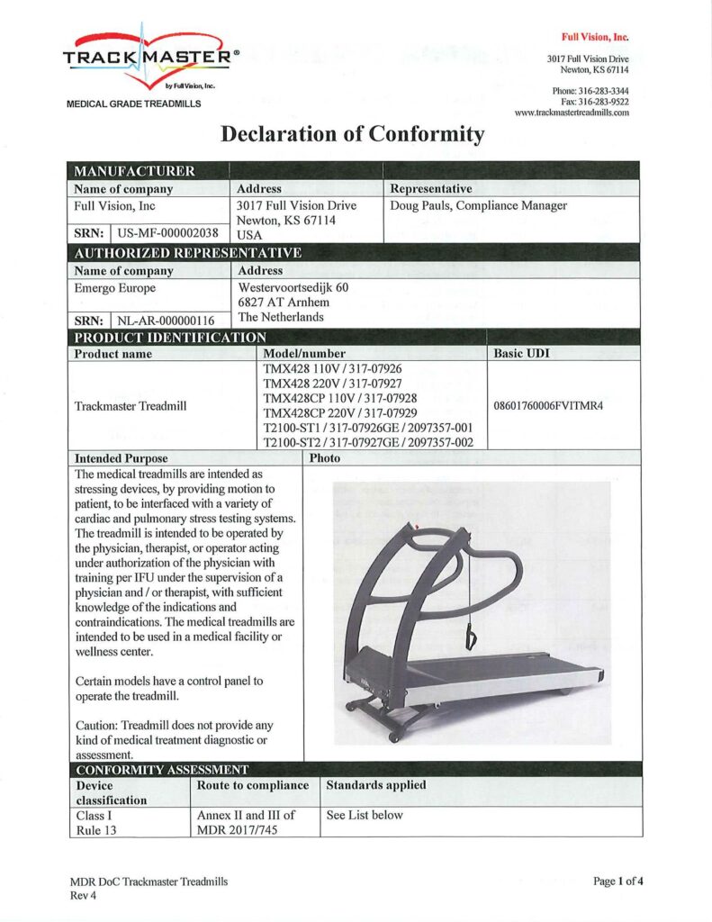 DoC EU MDR 2023.03.01 1 - EU Declaration of Conformity DoC - Trackmaster Treadmills